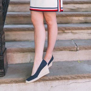 J Crew Navy Canvas Espadrille Wedges Sz8